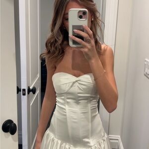 Strapless White Satin Corset Dress